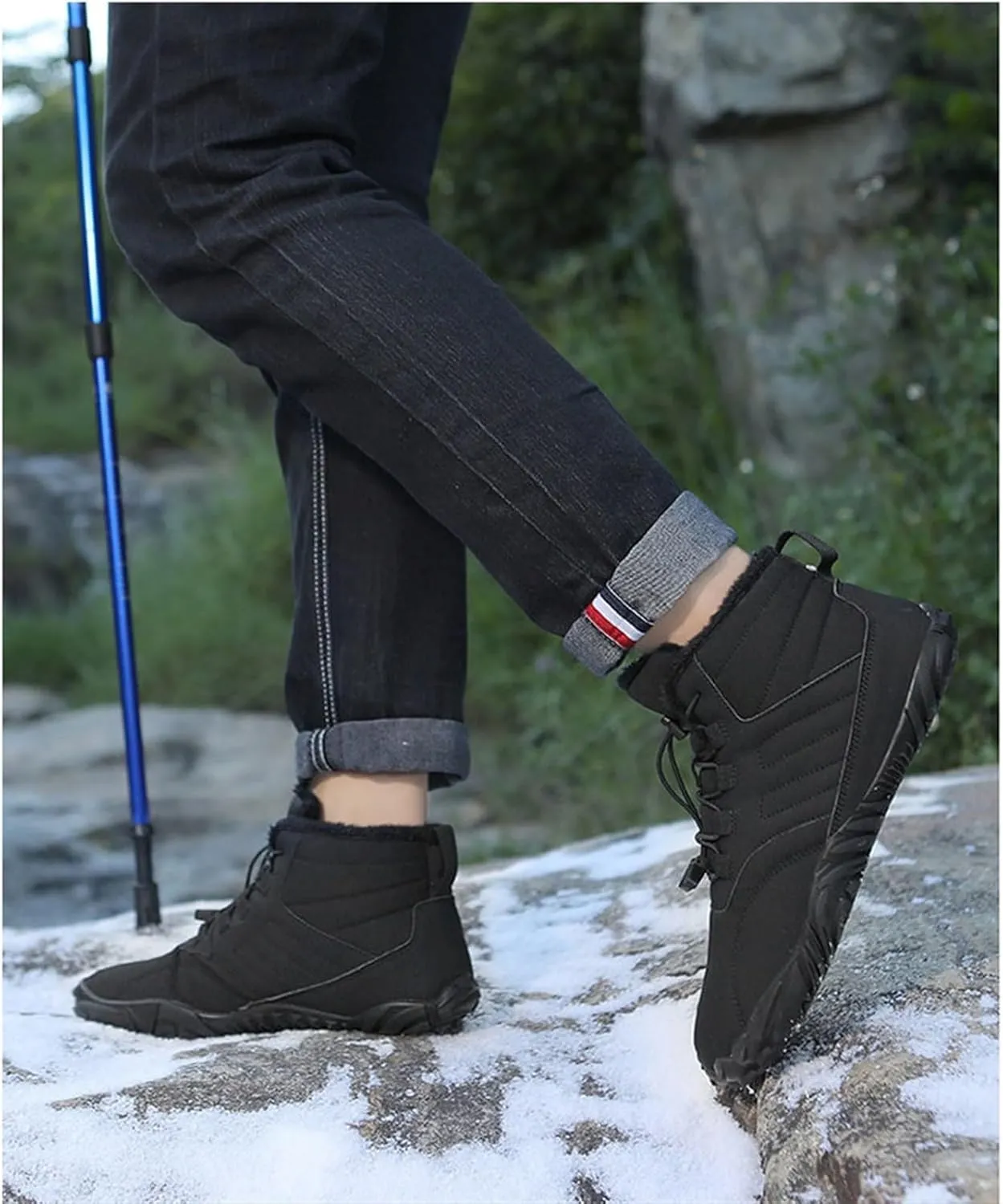 Walking Snow Boots Men, Men Winter Lightweight Wide Fit Fleece Lined Ankle Mid Calf Snow Boots, Outdoor Anti Slip Waterproof Winter Boots, for Lightweight Outdoor Athletic