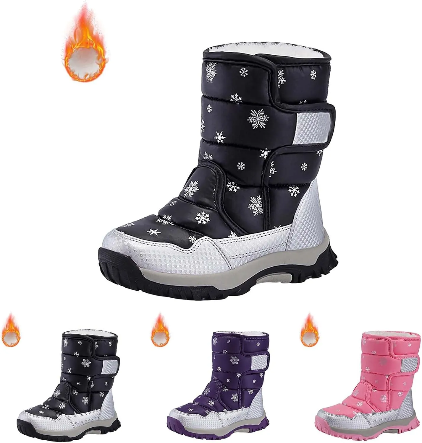 Water-Proof Kids Snow Boots Girls Boys Toddlers Insulated Warm Fleece Lined Winter Outdoor Comfortable Padded Boot