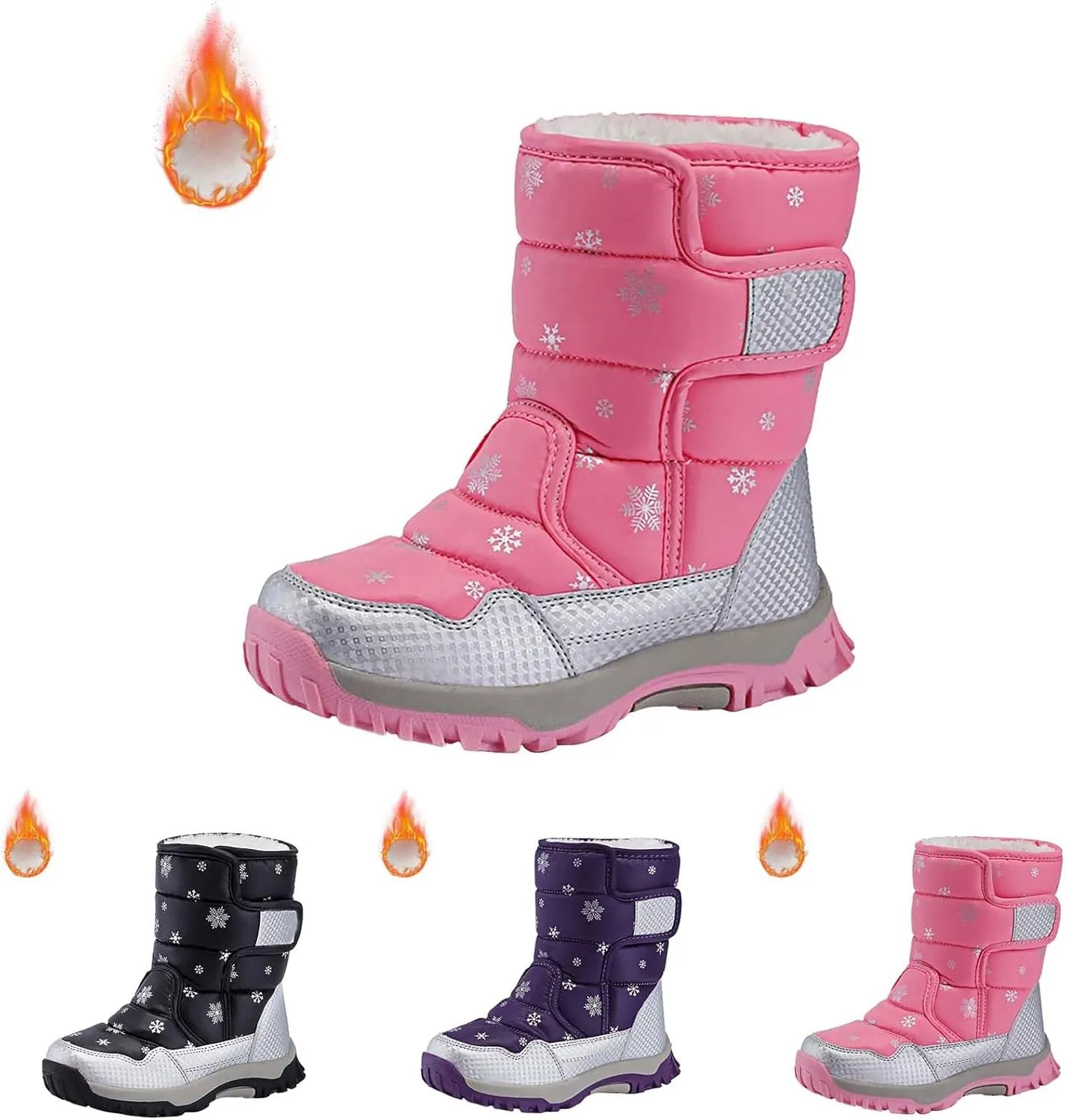 Water-Proof Kids Snow Boots Girls Boys Toddlers Insulated Warm Fleece Lined Winter Outdoor Comfortable Padded Boot
