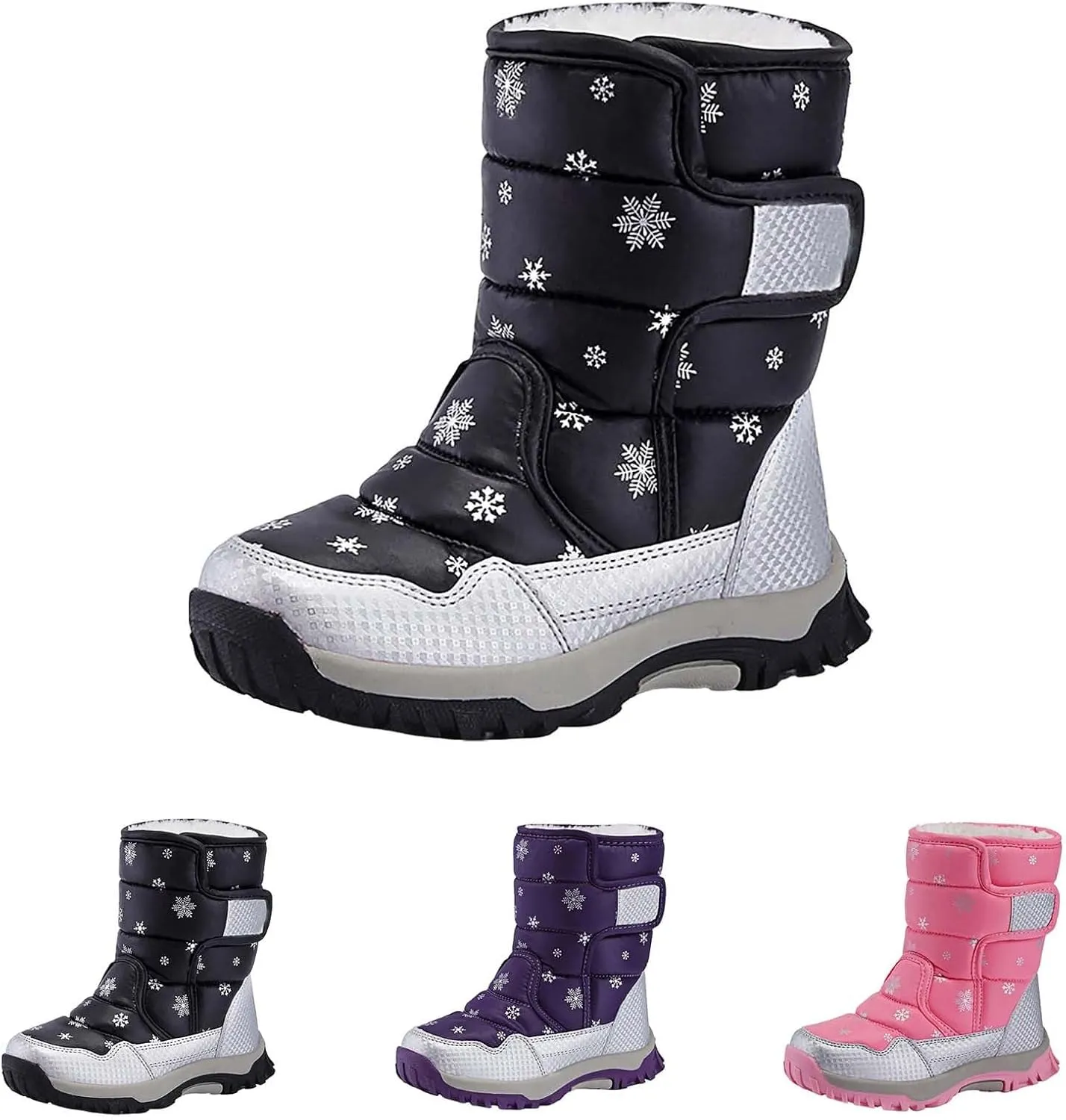 Water-Proof Kids Snow Boots Girls Boys Toddlers Insulated Warm Fleece Lined Winter Outdoor Comfortable Padded Boot