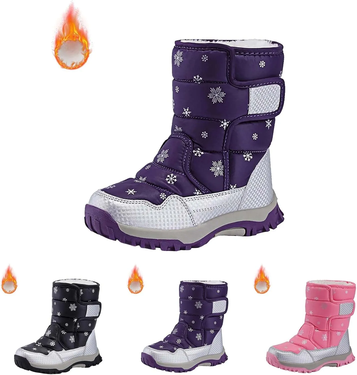 Water-Proof Kids Snow Boots Girls Boys Toddlers Insulated Warm Fleece Lined Winter Outdoor Comfortable Padded Boot