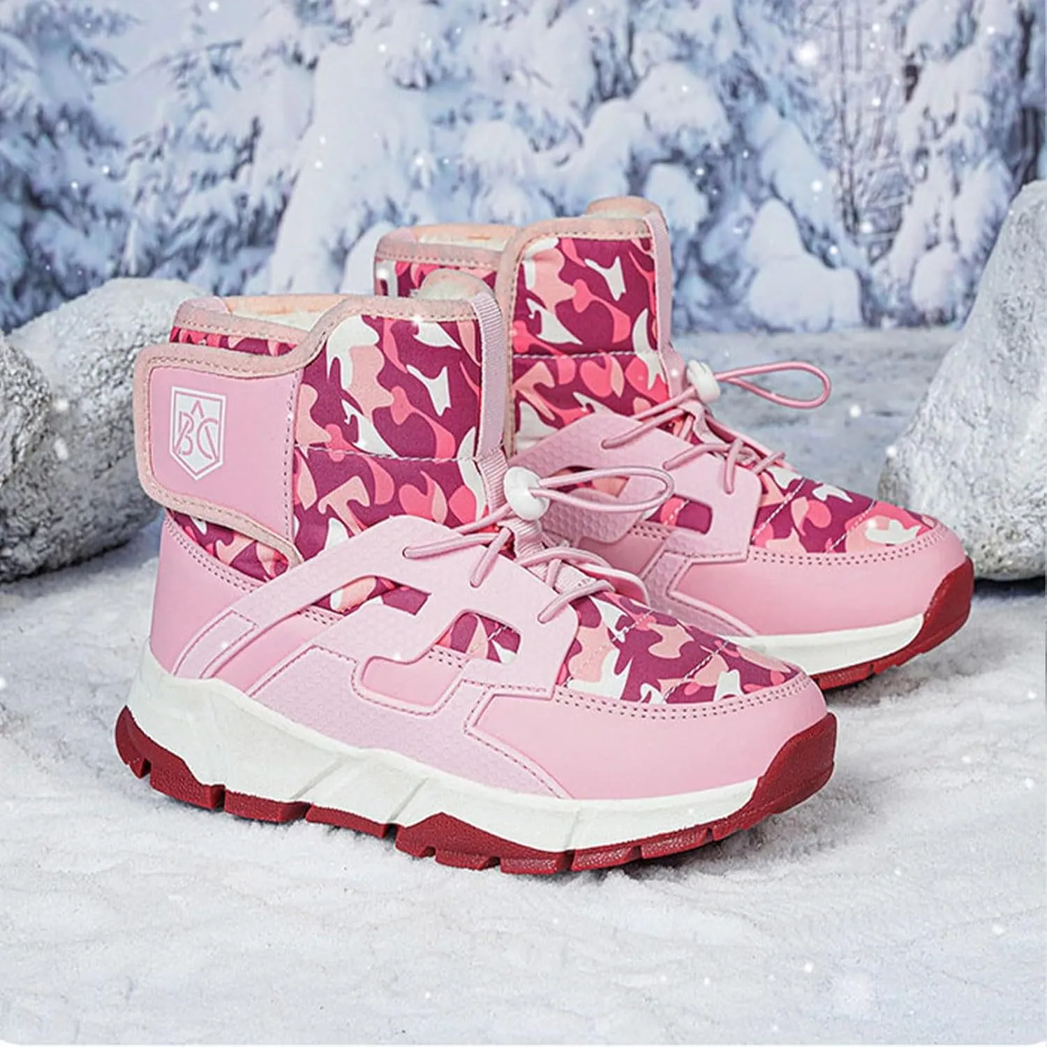Waterproof Kids Snow Boots Toddlers Insulated Warm Fleece Lined Winter Boots Girls Lace U Boots Size 5 Big Girls
