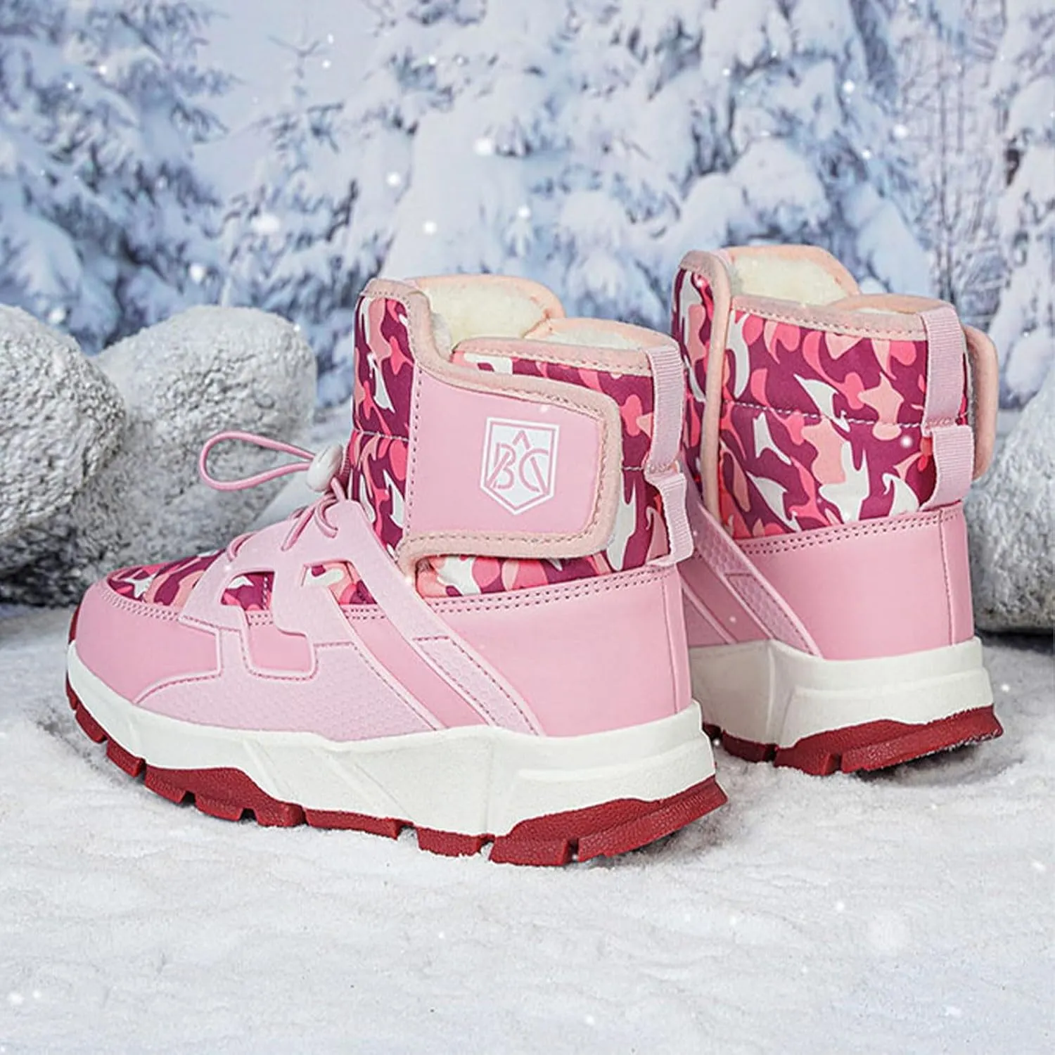 Waterproof Kids Snow Boots Toddlers Insulated Warm Fleece Lined Winter Boots Girls Lace U Boots Size 5 Big Girls