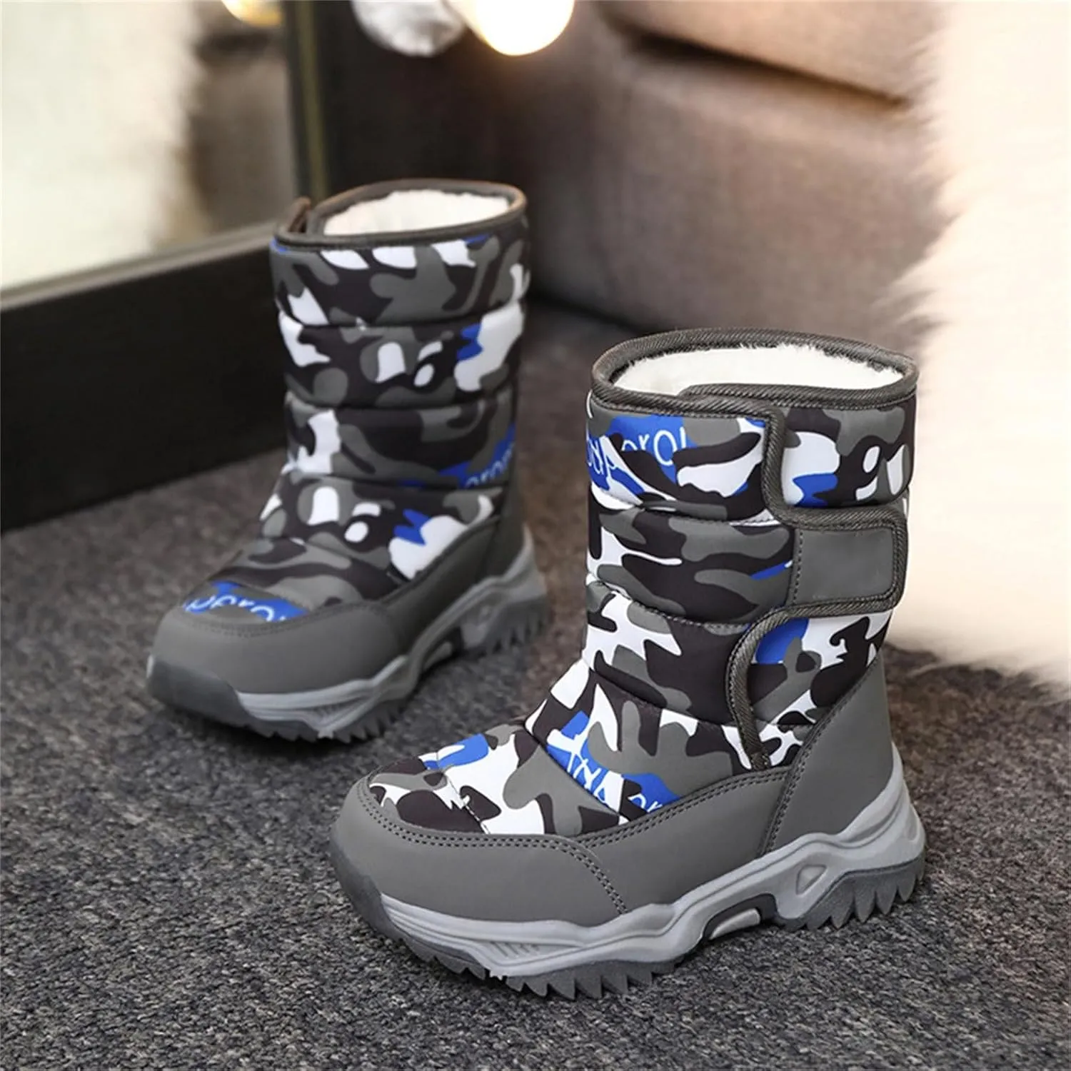 Waterproof Kids Snow Camouflage Boots Girls Toddlers Insulated Warm Fleece Lined Winter Snow Boots Boys Little Kid