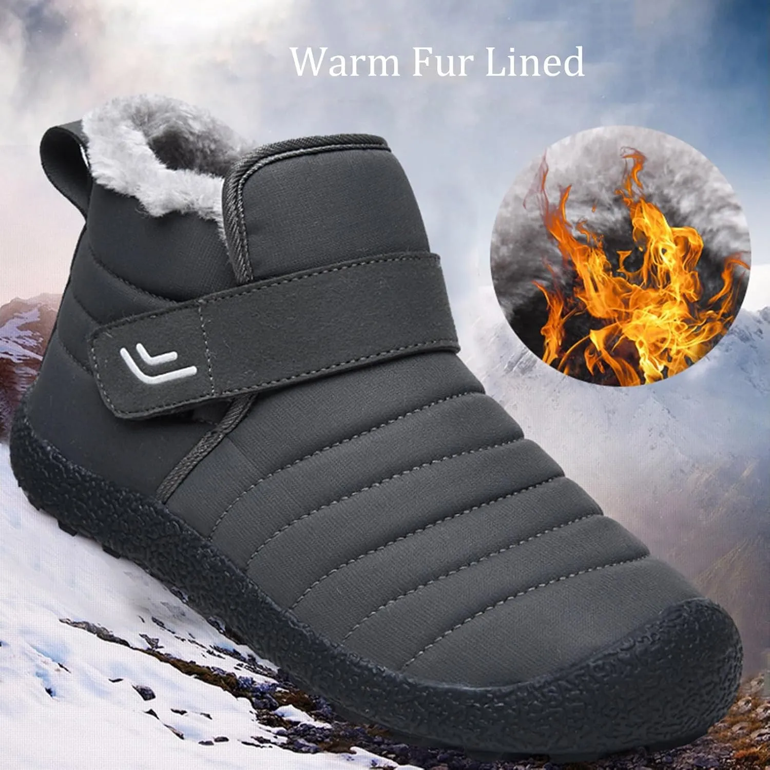 Waterproof Winter Boots Men,Casual Lightweight Cold-Weather Warm Snow Boots for Men,Comfortable Slip Resistant Fur Lined Winter Sneakers for Men