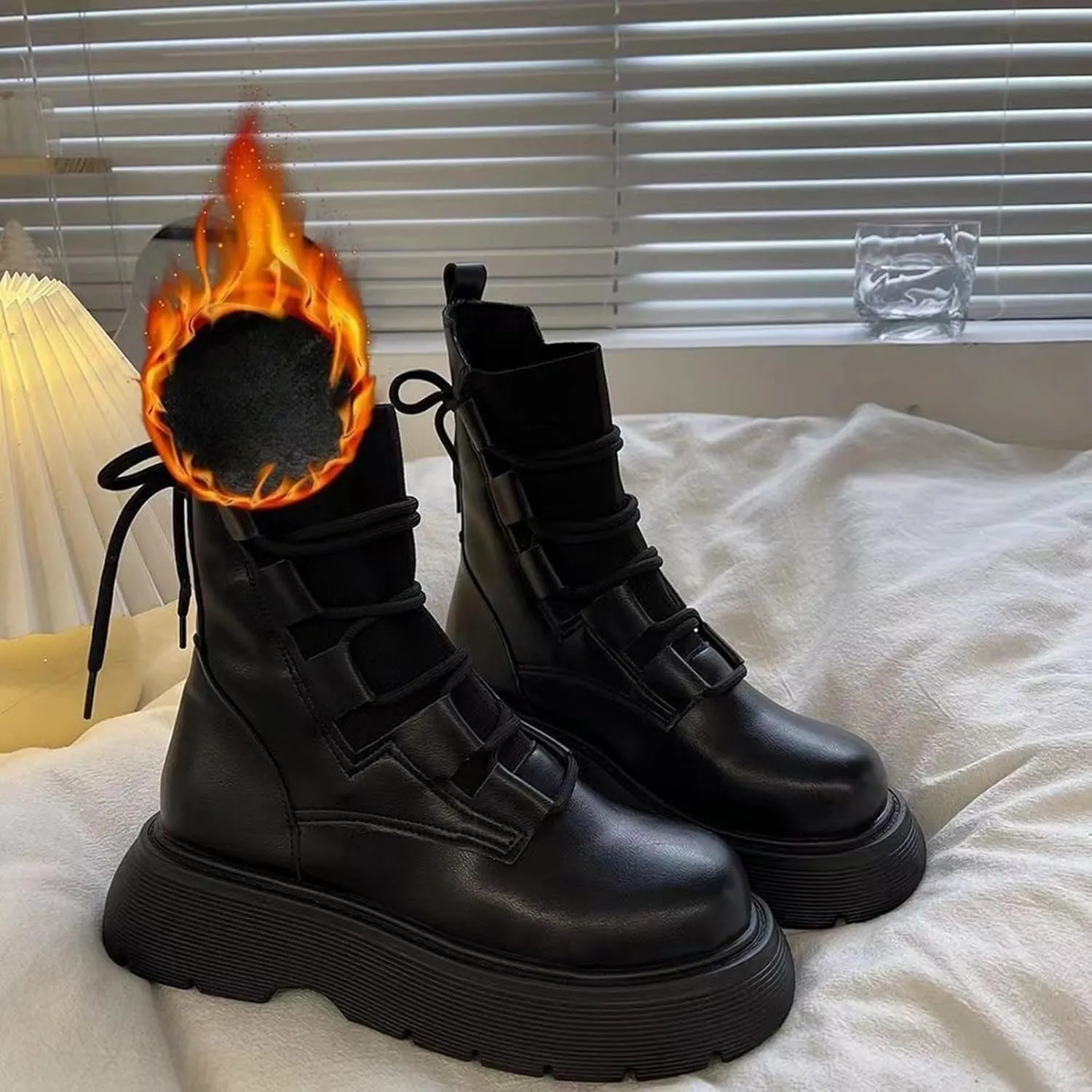 Winter Boots for Women Waterproof Fuzzy Snow Boots Casual Plush Lined Thermal Non Slip Wedge Mid Calf Boots