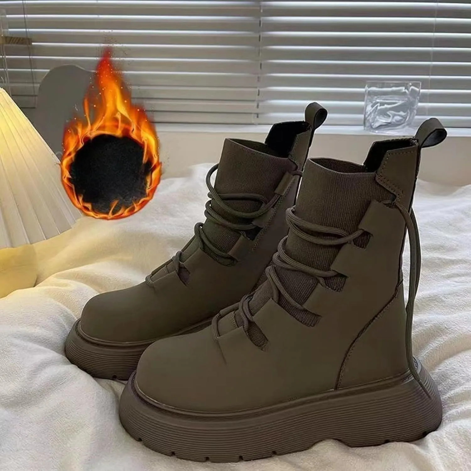 Winter Boots for Women Waterproof Fuzzy Snow Boots Casual Plush Lined Thermal Non Slip Wedge Mid Calf Boots