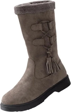 Winter Boots for Women Waterproof Fuzzy Snow Boots Fashion Casual Plush Thermal Non Slip Wedge Mid Calf Boots