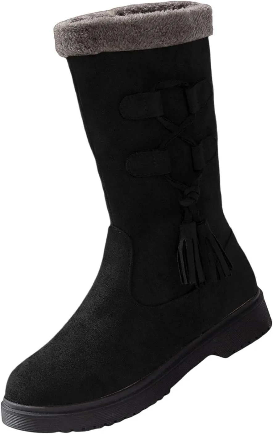 Winter Boots for Women Waterproof Fuzzy Snow Boots Fashion Casual Plush Thermal Non Slip Wedge Mid Calf Boots