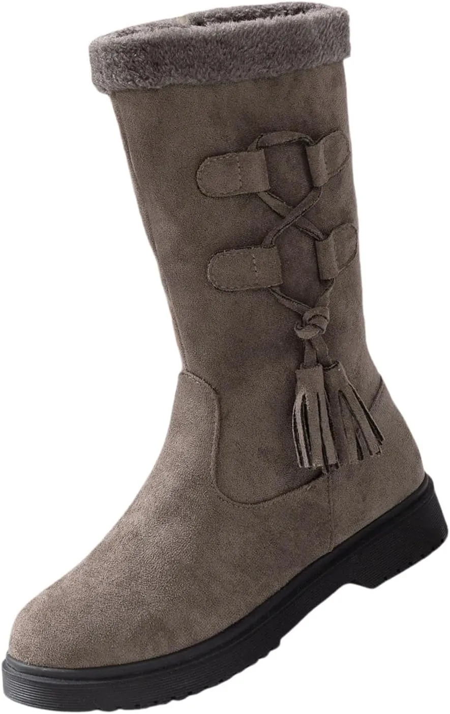 Winter Boots for Women Waterproof Fuzzy Snow Boots Fashion Casual Plush Thermal Non Slip Wedge Mid Calf Boots