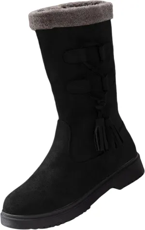 Winter Boots for Women Waterproof Fuzzy Snow Boots Fashion Casual Plush Thermal Non Slip Wedge Mid Calf Boots