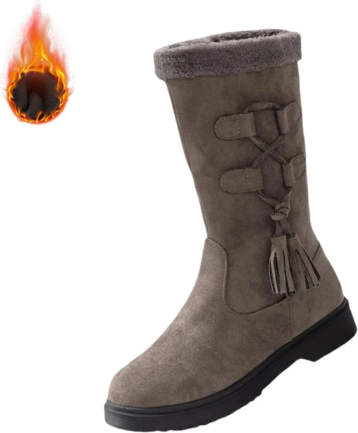 Winter Boots for Women Waterproof Fuzzy Snow Boots Fashion Casual Plush Thermal Non Slip Wedge Mid Calf Boots