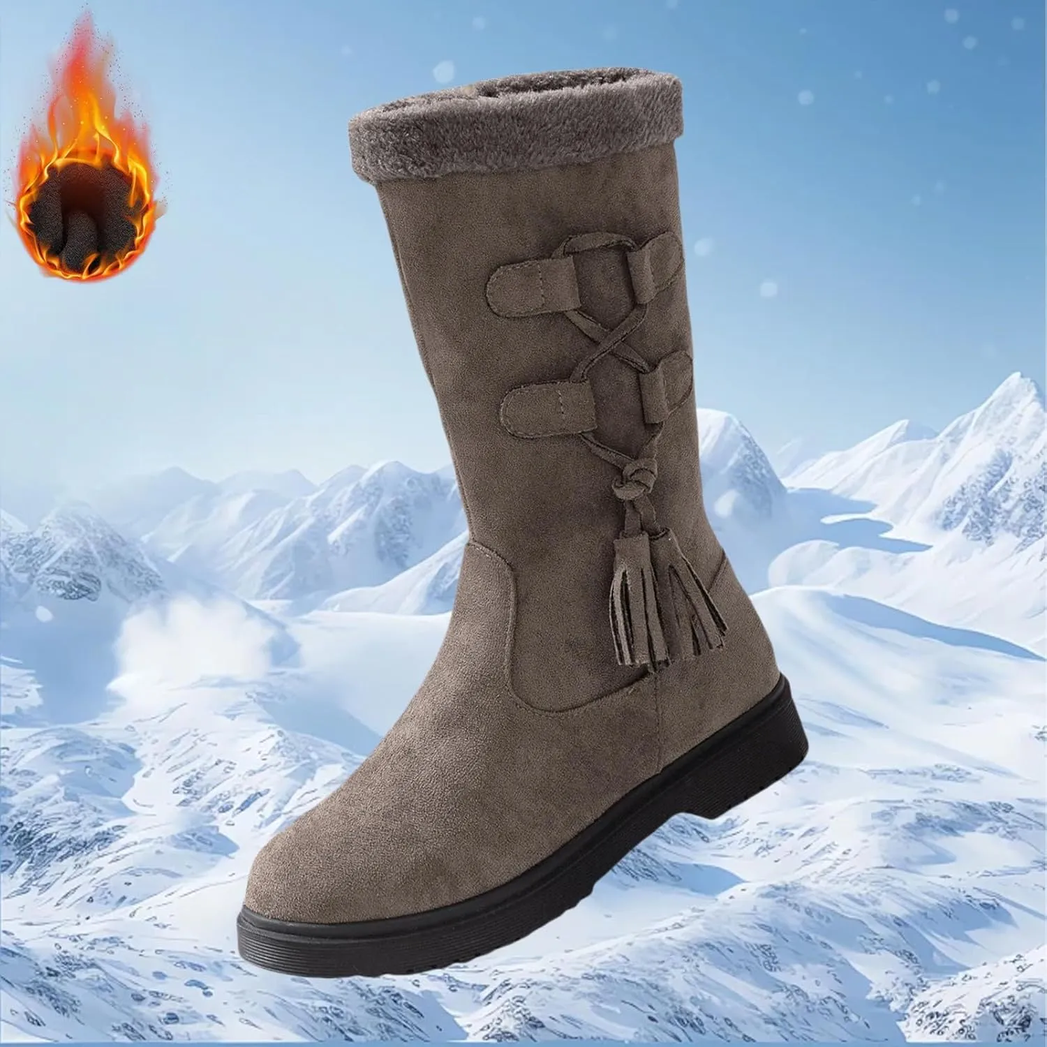 Winter Boots for Women Waterproof Fuzzy Snow Boots Fashion Casual Plush Thermal Non Slip Wedge Mid Calf Boots