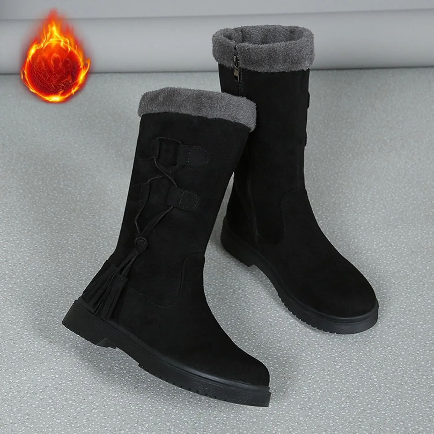 Winter Boots for Women Waterproof Fuzzy Snow Boots Fashion Casual Plush Thermal Non Slip Wedge Mid Calf Boots