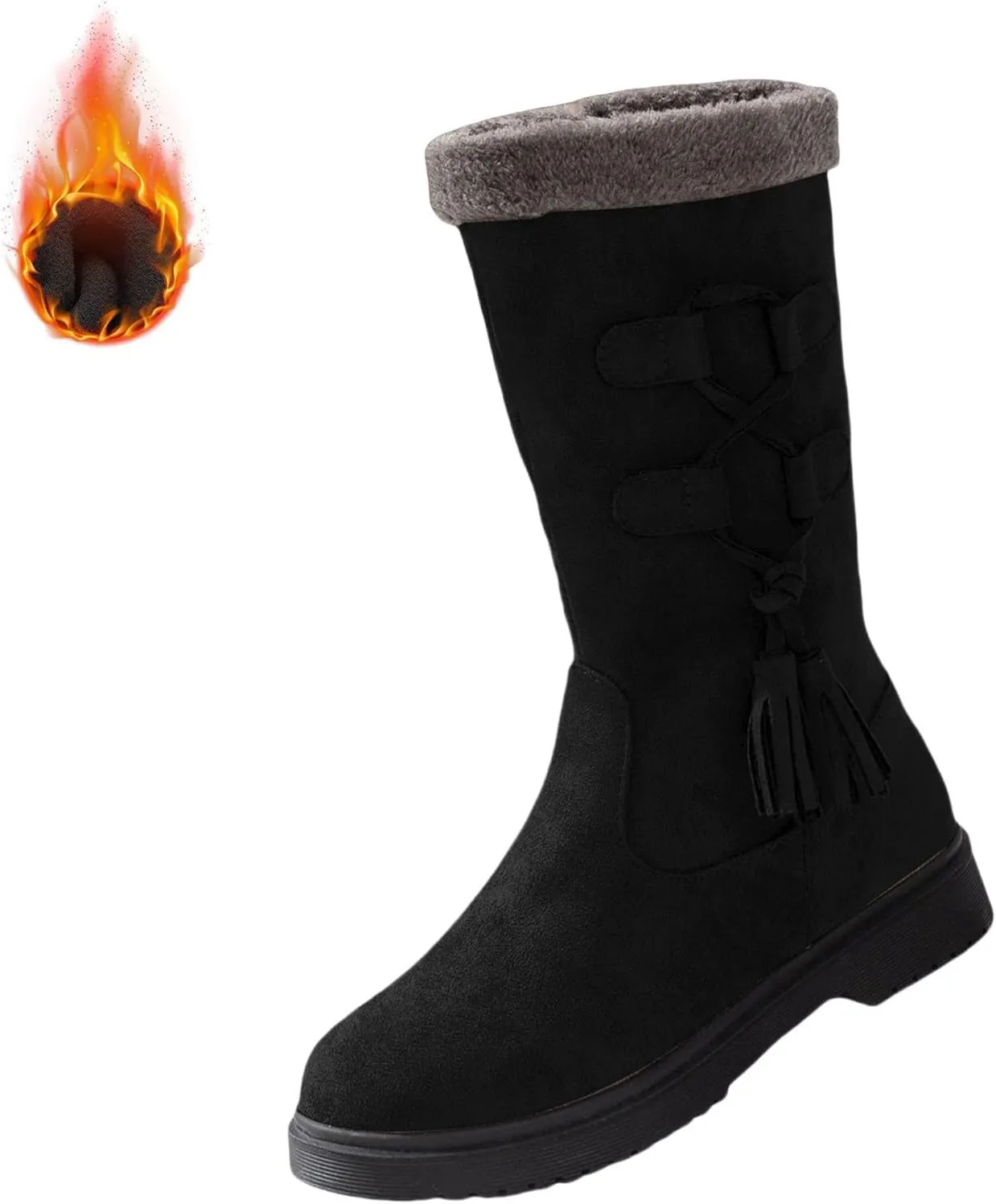 Winter Boots for Women Waterproof Fuzzy Snow Boots Fashion Casual Plush Thermal Non Slip Wedge Mid Calf Boots