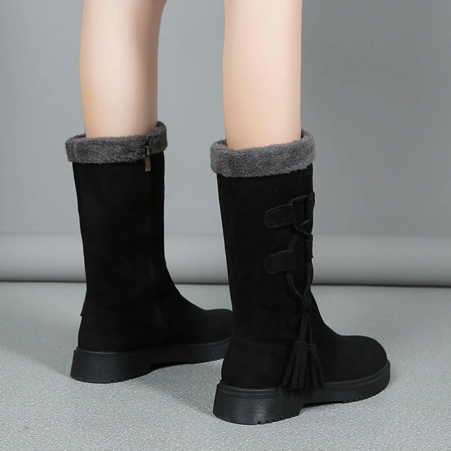 Winter Boots for Women Waterproof Fuzzy Snow Boots Fashion Casual Plush Thermal Non Slip Wedge Mid Calf Boots
