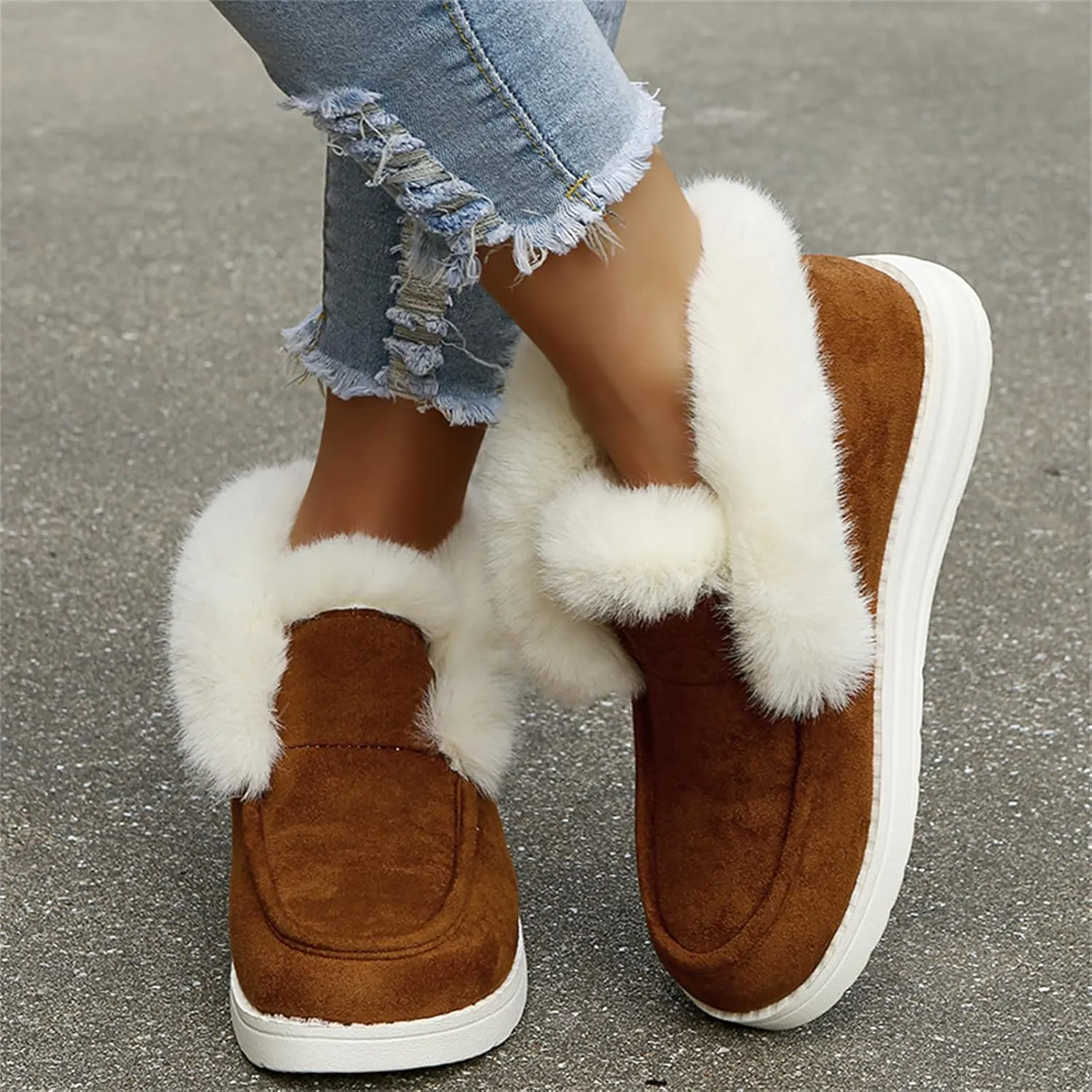 Winter Fashion Boots For Women 2024 Snow Boots Warm Fur Lined Anti-Slip Ankle Booties Outdoor Slip On Loafers Shoes