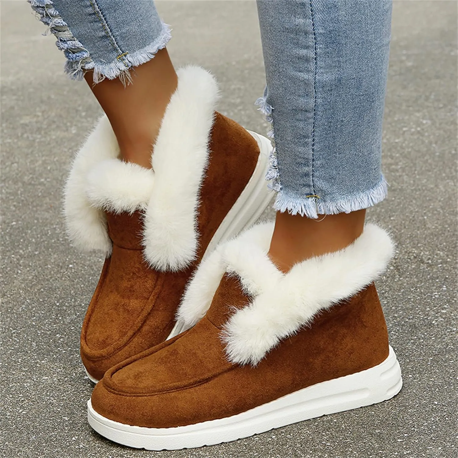 Winter Fashion Boots For Women 2024 Snow Boots Warm Fur Lined Anti-Slip Ankle Booties Outdoor Slip On Loafers Shoes