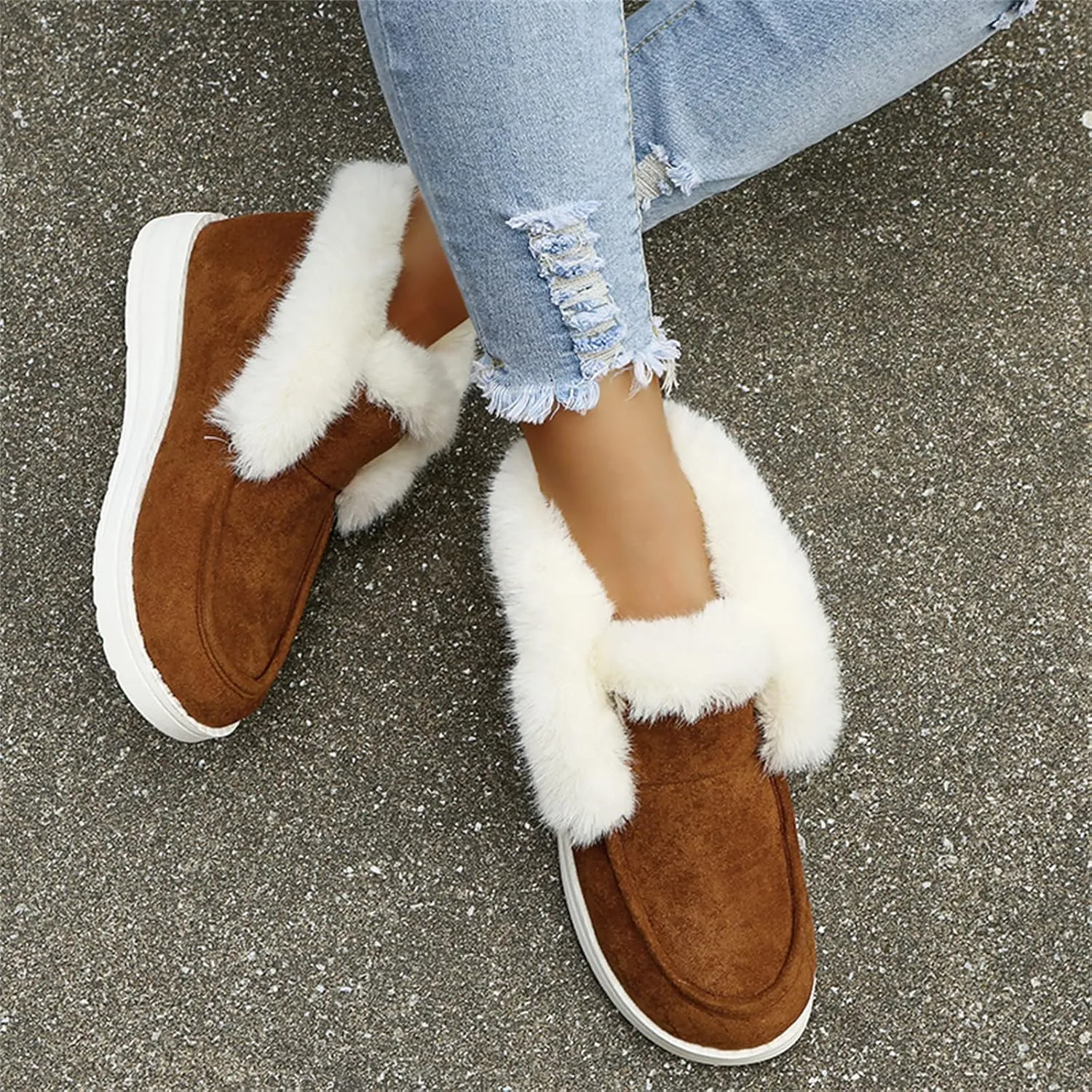 Winter Fashion Boots For Women 2024 Snow Boots Warm Fur Lined Anti-Slip Ankle Booties Outdoor Slip On Loafers Shoes