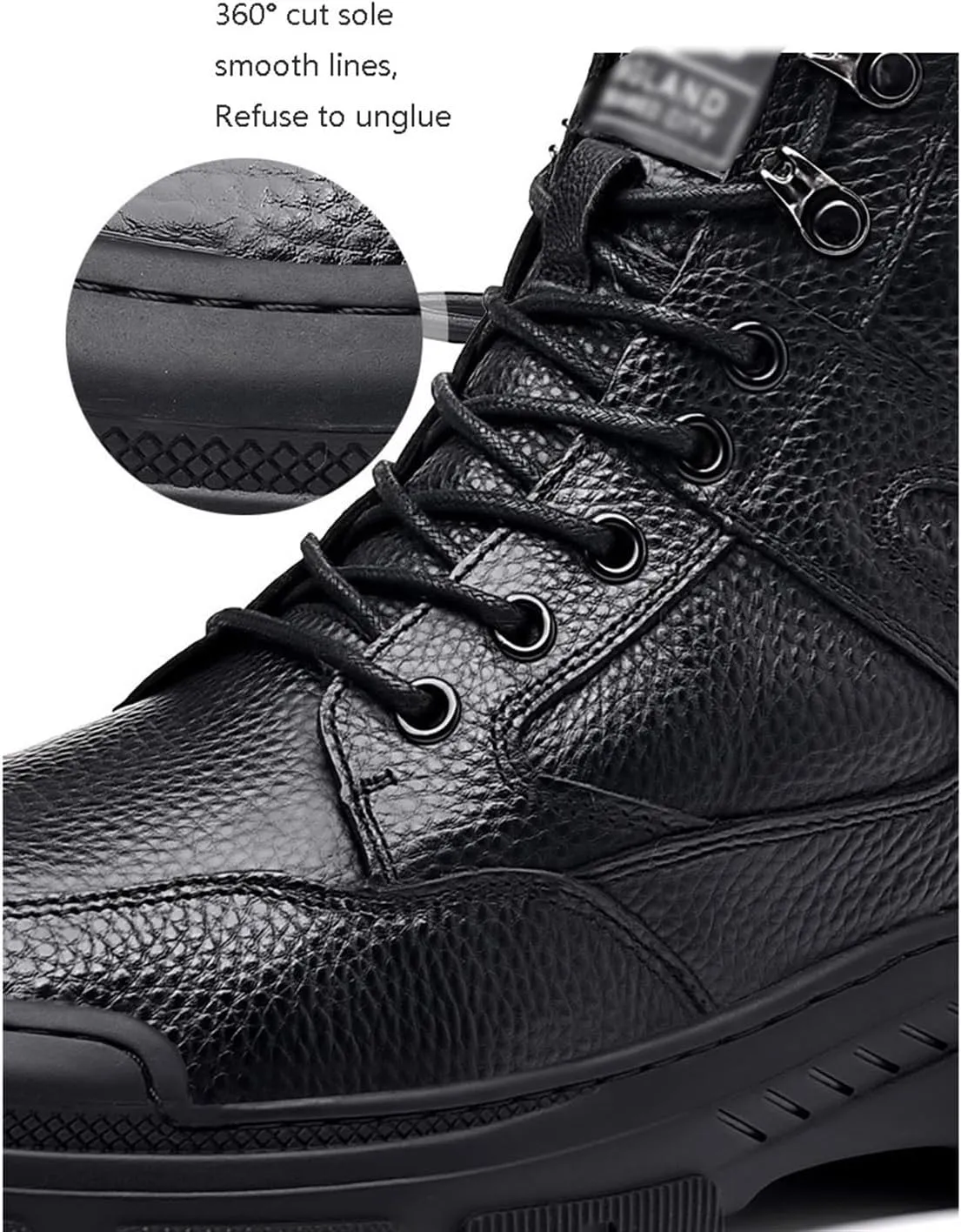 Winter Snow Boots for Men, Men's Zip Lace up Slip Non Slip Fleece Lined Leather Snow Shoes, Protective Waterproof Insulated Climbing Outdoor Shoes, for Insulated Hiking, Rain