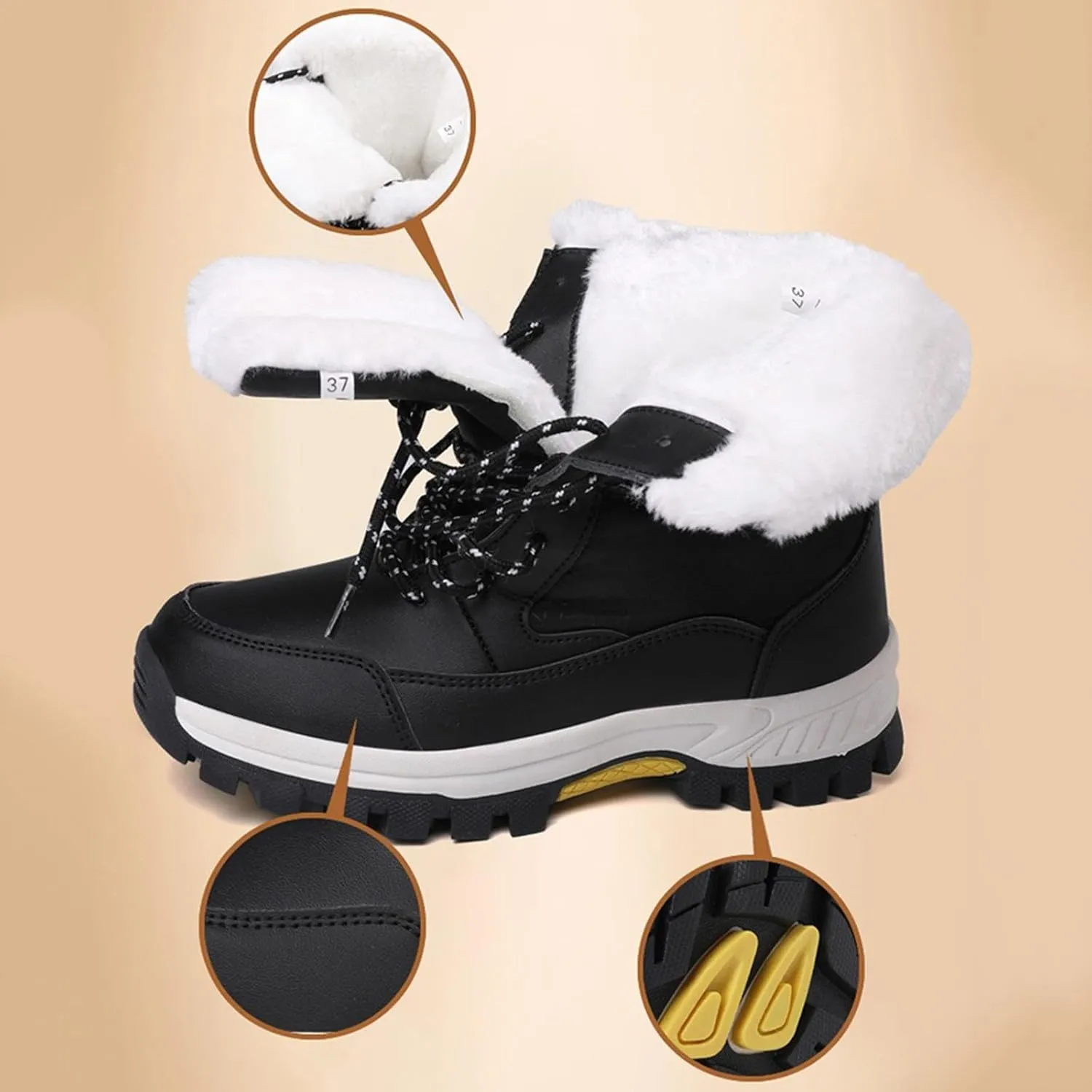 Winter Snow Boots for Women Water Proof Insulated Boots Lace Up Mid Calf Non Slip Non Slip Comfort Snow Boots