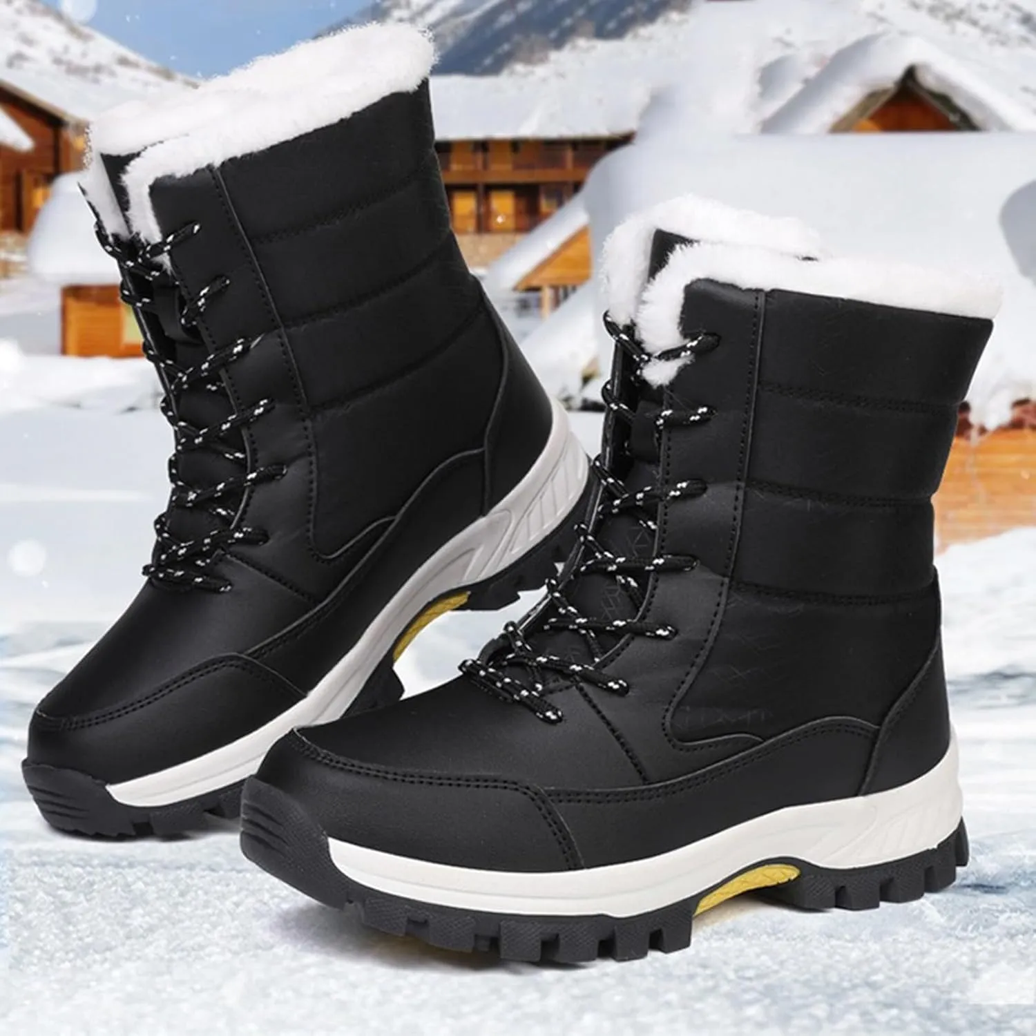 Winter Snow Boots for Women Water Proof Insulated Boots Lace Up Mid Calf Non Slip Non Slip Comfort Snow Boots