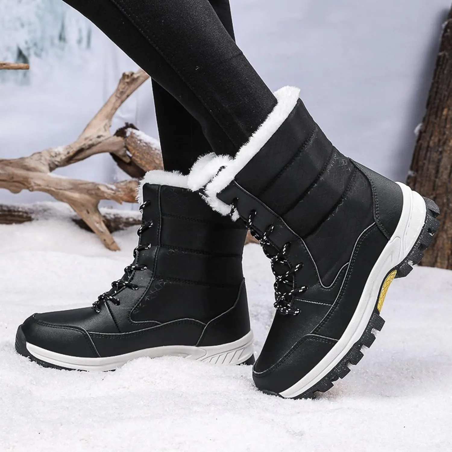 Winter Snow Boots for Women Water Proof Insulated Boots Lace Up Mid Calf Non Slip Non Slip Comfort Snow Boots