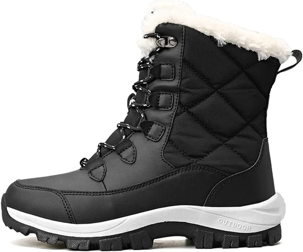 Women High Top Hiking Shoes Winter Anti-Slip Warm Snow Shoes Outdoor Climbing Trekking Shoes Boots Black 5