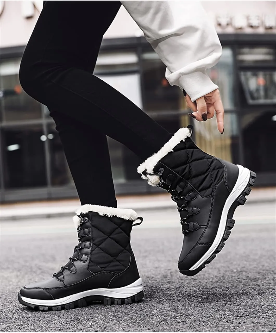 Women High Top Hiking Shoes Winter Anti-Slip Warm Snow Shoes Outdoor Climbing Trekking Shoes Boots