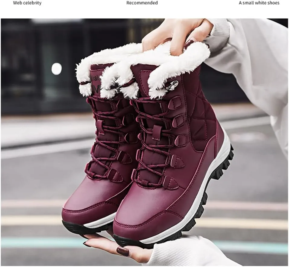 Women High Top Hiking Shoes Winter Anti-Slip Warm Snow Shoes Outdoor Climbing Trekking Shoes Boots