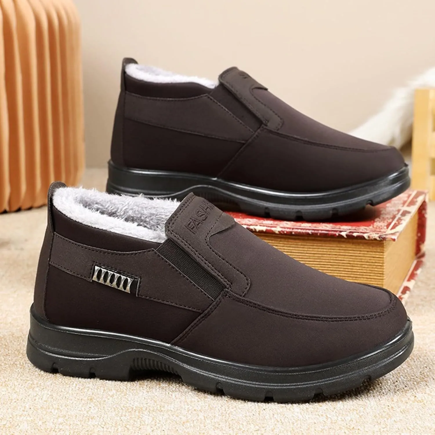 Women Winter Ankle Boots Waterproof Anti-Slip Plush Lined High Top Leather Snow Loafers Hiking Walking Shoes