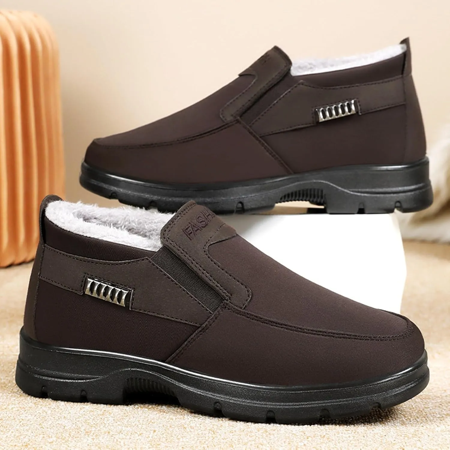 Women Winter Ankle Boots Waterproof Anti-Slip Plush Lined High Top Leather Snow Loafers Hiking Walking Shoes