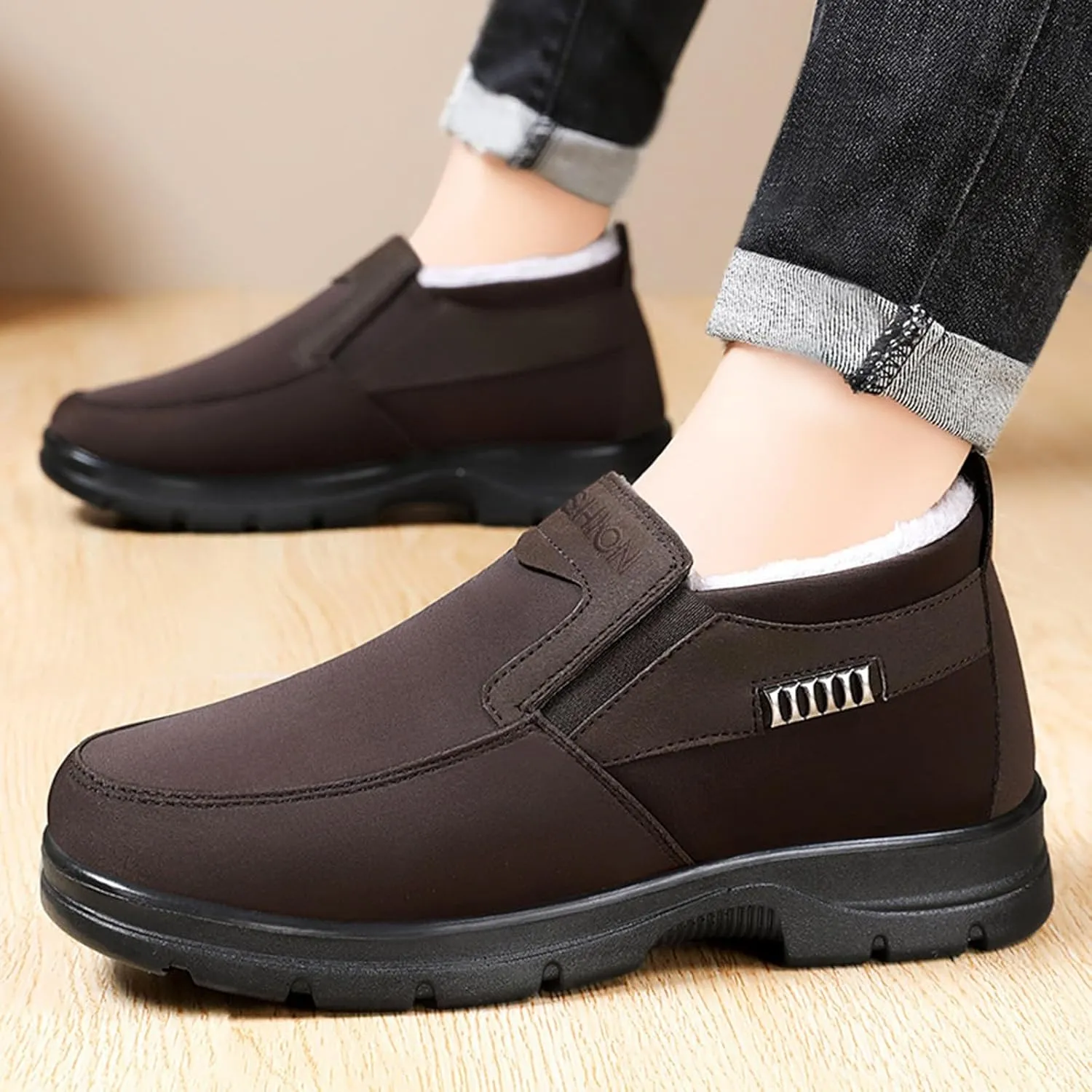 Women Winter Ankle Boots Waterproof Anti-Slip Plush Lined High Top Leather Snow Loafers Hiking Walking Shoes