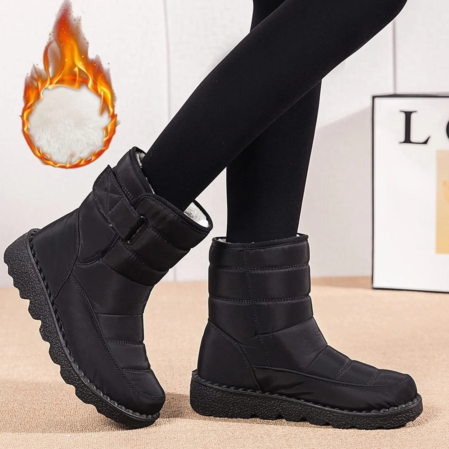 Women Winter Boots with Zipper Go Boots for Ladies Waterproof Snow Boots Womens Winter Ankle Boots Ladies Fur Lined Snow Shoes Women Barefoot Shoes Women Men's Winter Booties