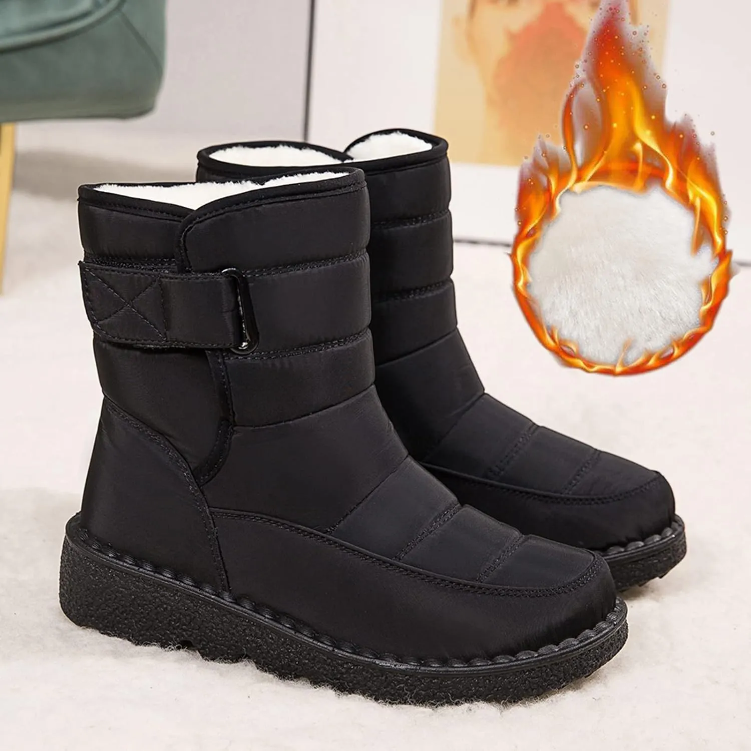 Women Winter Boots with Zipper Go Boots for Ladies Waterproof Snow Boots Womens Winter Ankle Boots Ladies Fur Lined Snow Shoes Women Barefoot Shoes Women Men's Winter Booties