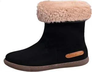 Women Winter Snow Boots Non-Slip Out Sole Suede Leather Design Plush Lined Ankle Boots