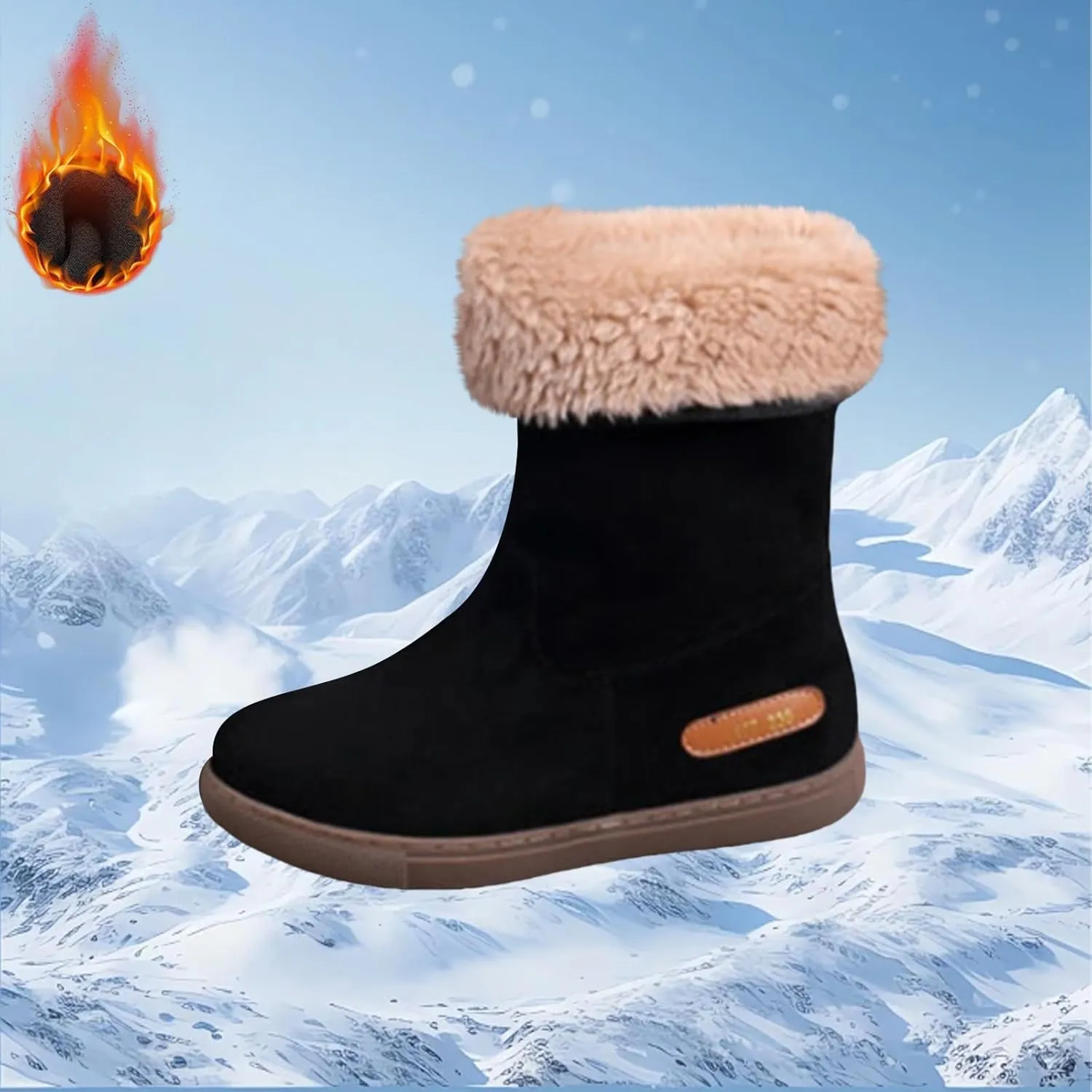 Women Winter Snow Boots Non-Slip Out Sole Suede Leather Design Plush Lined Ankle Boots