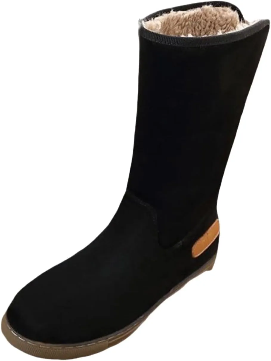 Women Winter Snow Boots Non-Slip Out Sole Suede Leather Design Plush Lined Ankle Boots