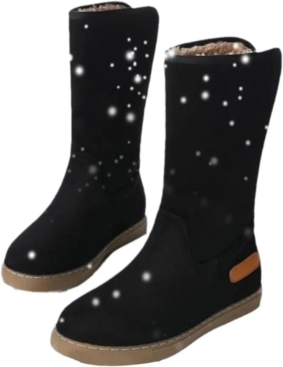 Women Winter Snow Boots Non-Slip Out Sole Suede Leather Design Plush Lined Ankle Boots
