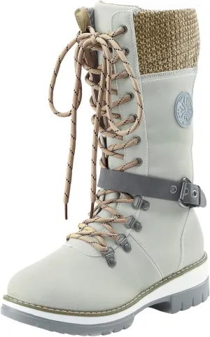 Womens Boots Winter Thermal Lug Sole Cozy Boots for Women Durable Faux Leather Non Slip Mid-Calf Snow Boots