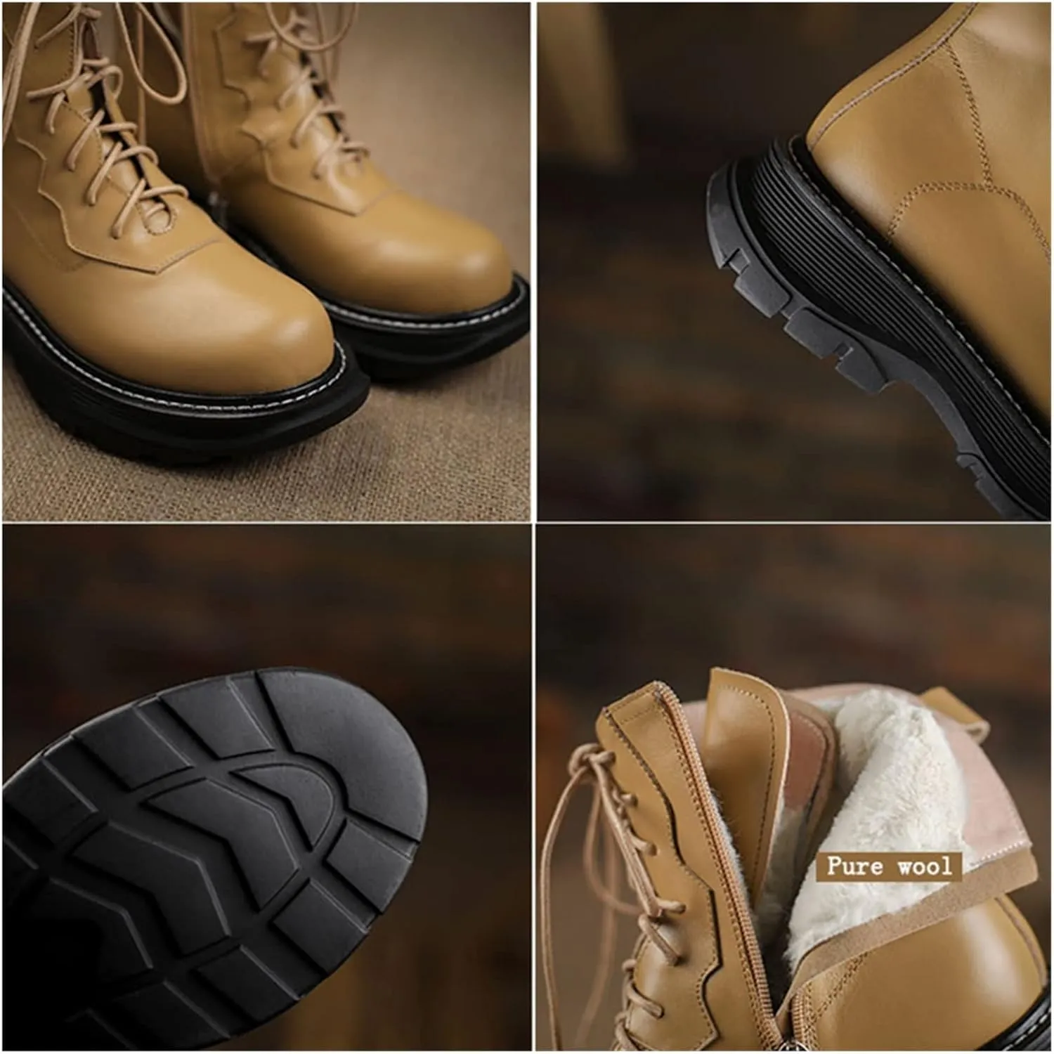 Womens Boots Wool snow boots waterproof and velvet warm and cold resistant womens winter boots, leather platform boots and ankle boots