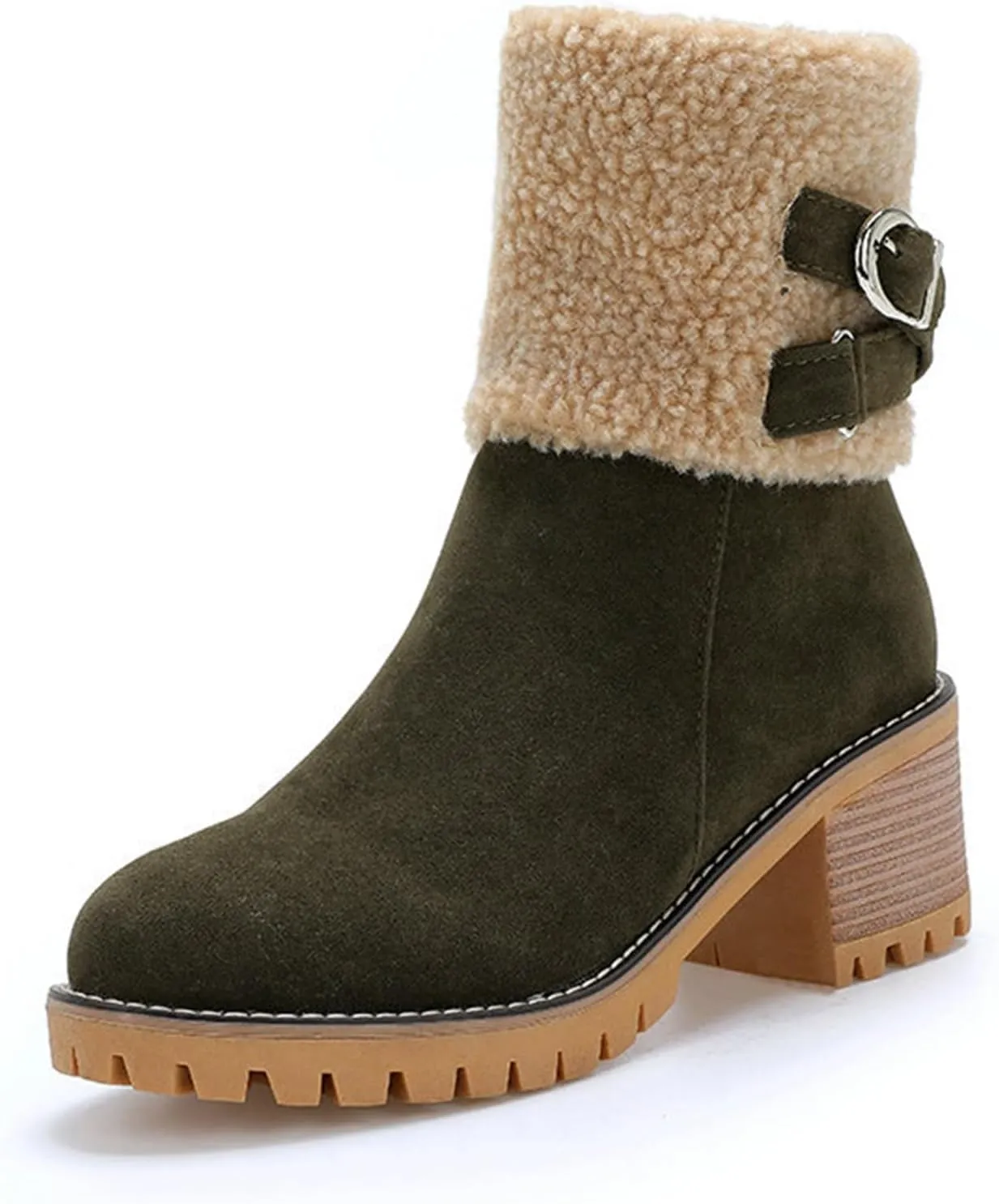 Women's Coarse Heel Mid Calf Boots Fleece Lined Warm Winter Boots Fashionable Versatile Womens Socks Mid Calf Cotton