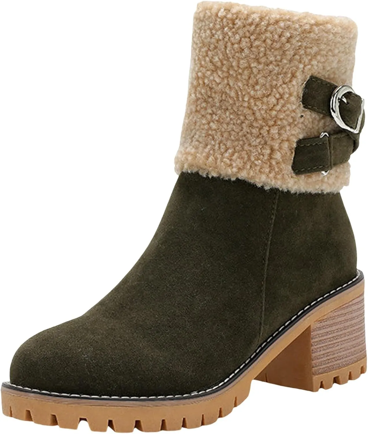 Women's Coarse Heel Mid Calf Boots Fleece Lined Warm Winter Boots Fashionable Versatile Womens Socks Mid Calf Cotton