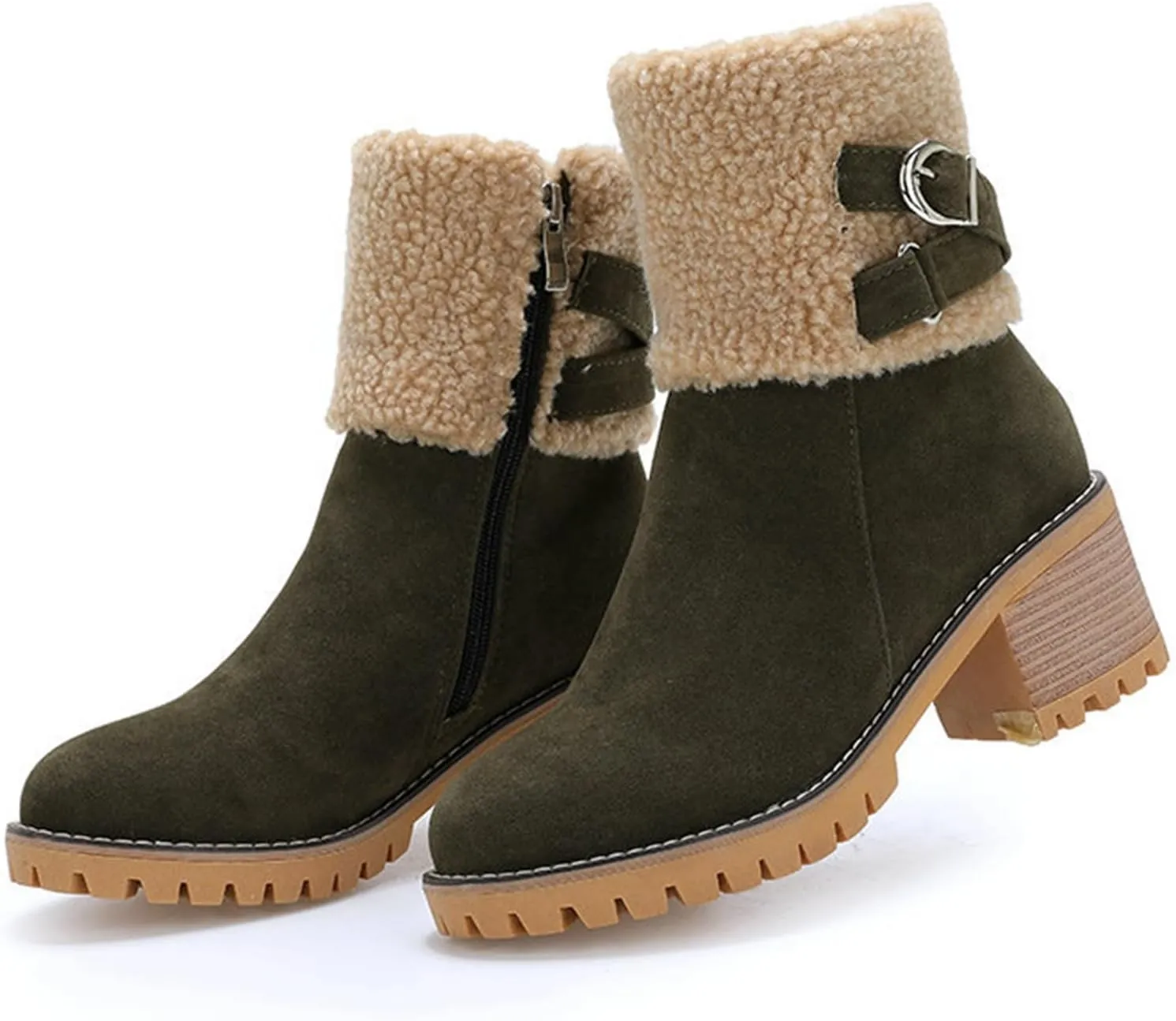 Women's Coarse Heel Mid Calf Boots Fleece Lined Warm Winter Boots Fashionable Versatile Womens Socks Mid Calf Cotton