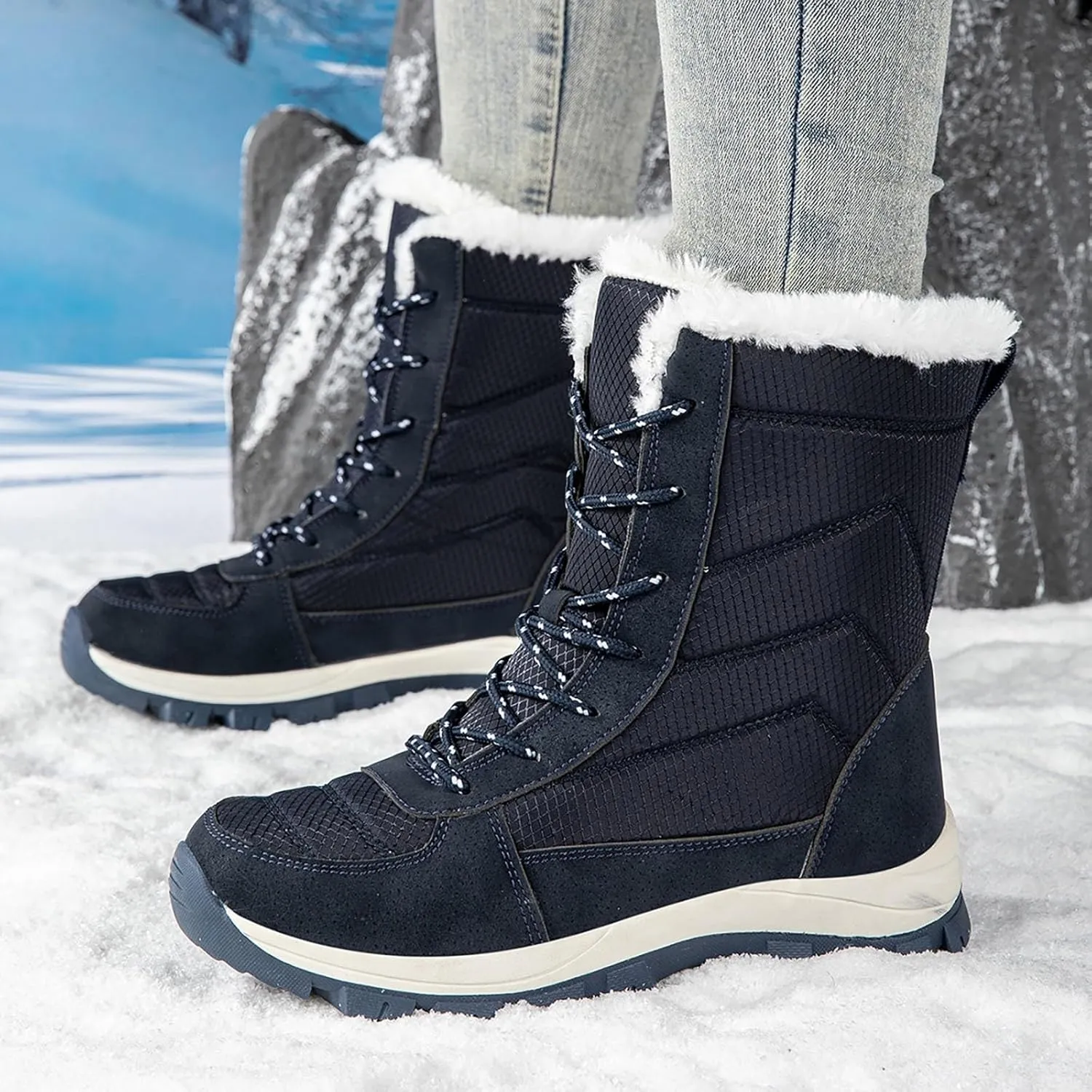 Women's Cold Proof Snow Boots Winter Plus Velvet Warm Snow Boots Outdoor Hiking Boots Comfort Women Winter Boot Size 5