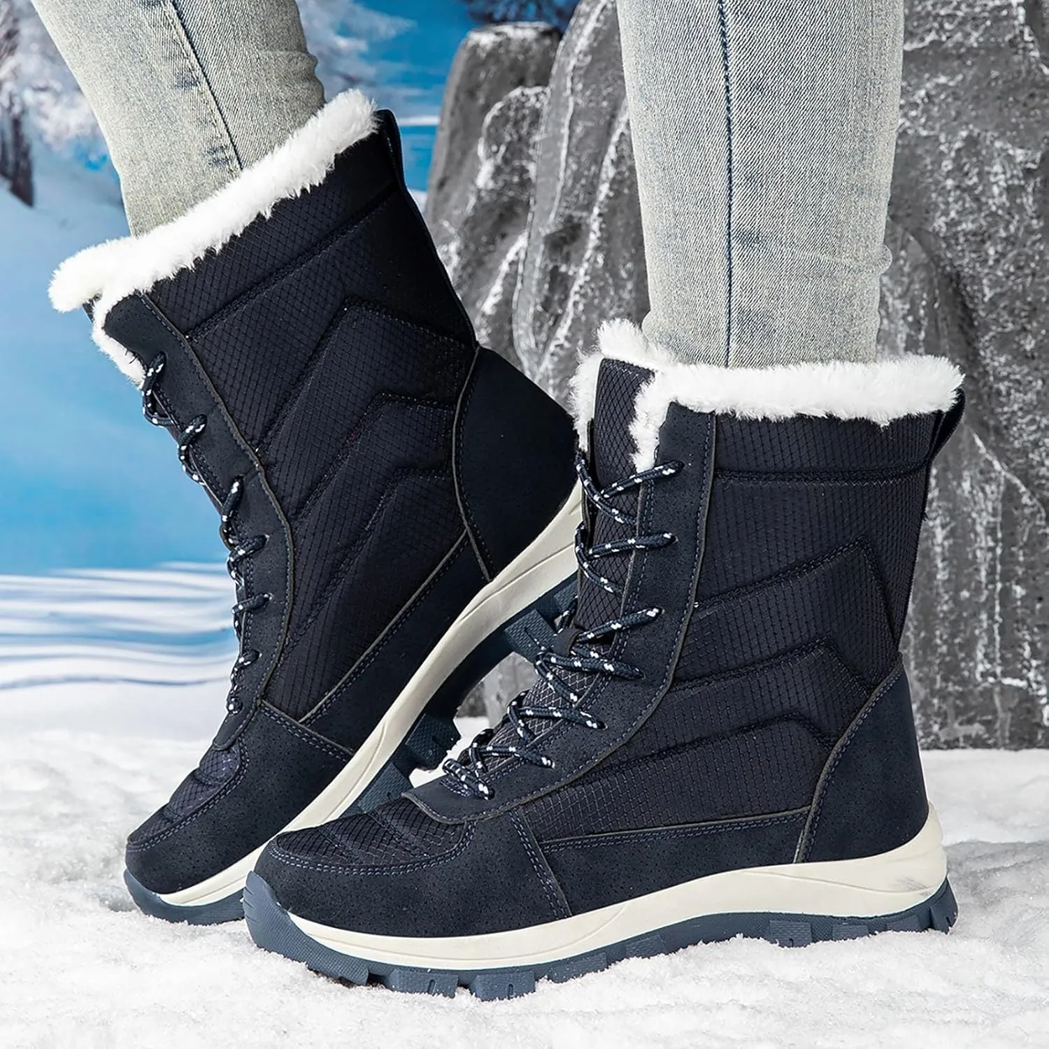 Women's Cold Proof Snow Boots Winter Plus Velvet Warm Snow Boots Outdoor Hiking Boots Comfort Women Winter Boot Size 5