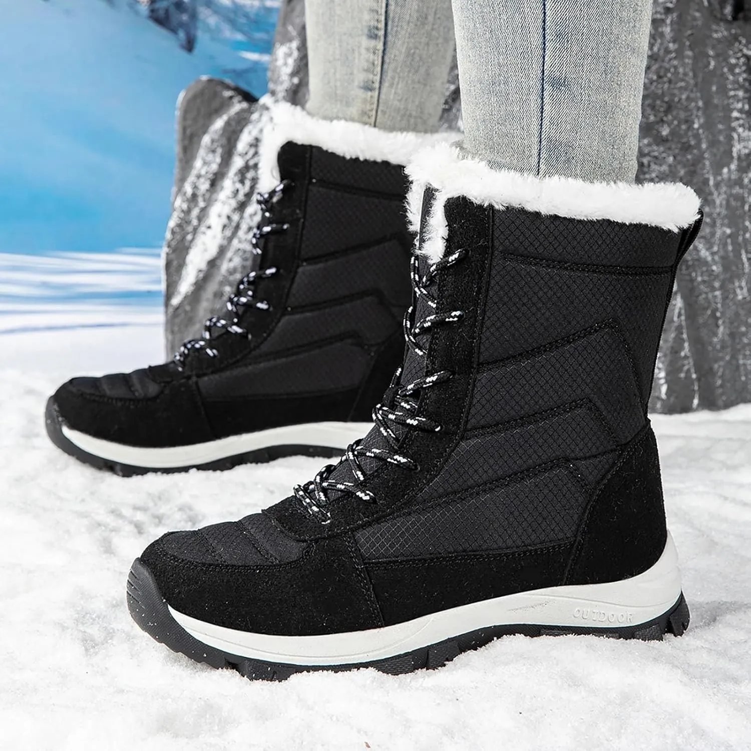 Women's Cold Proof Snow Boots Winter Plus Velvet Warm Snow Boots Outdoor Hiking Boots Women Winter Thigh High Boots