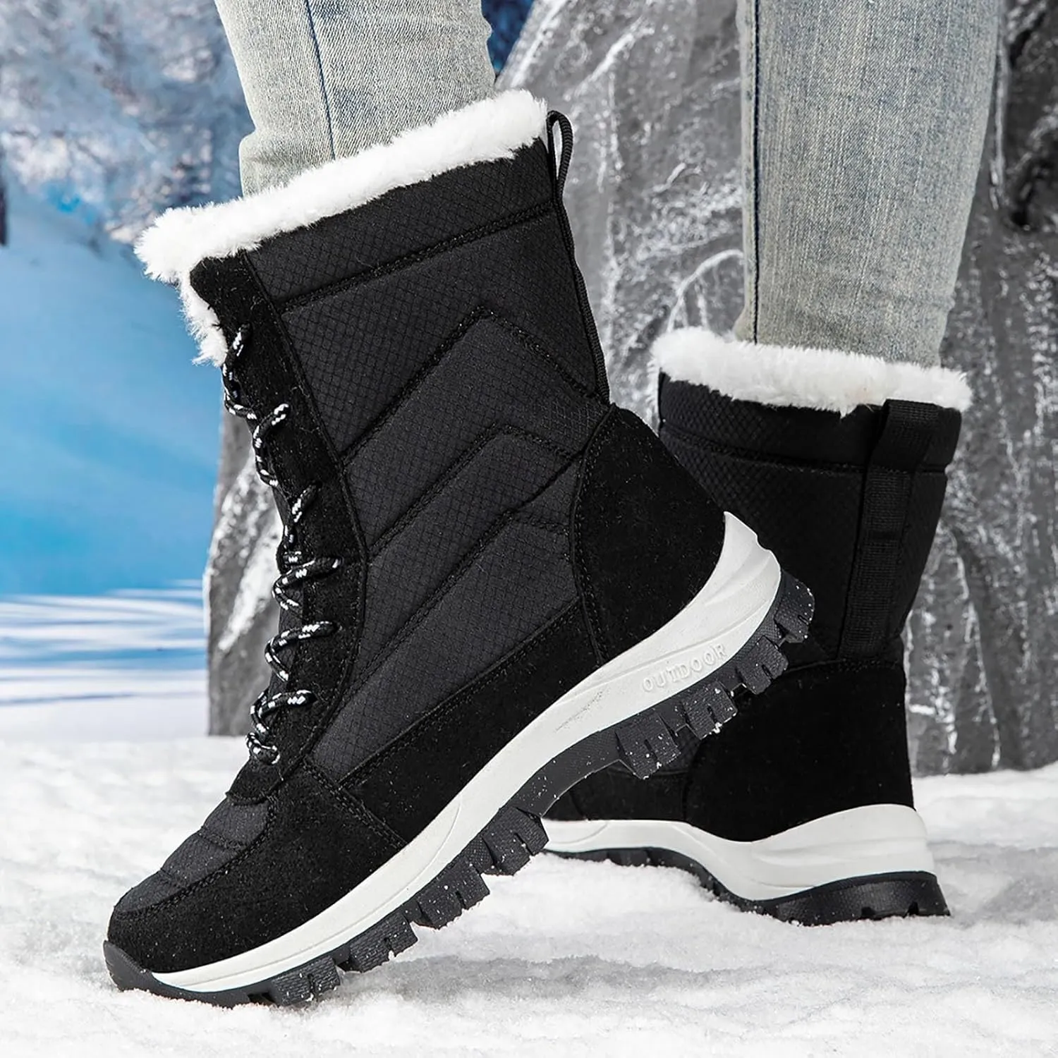 Women's Cold Proof Snow Boots Winter Plus Velvet Warm Snow Boots Outdoor Hiking Boots Women Winter Thigh High Boots