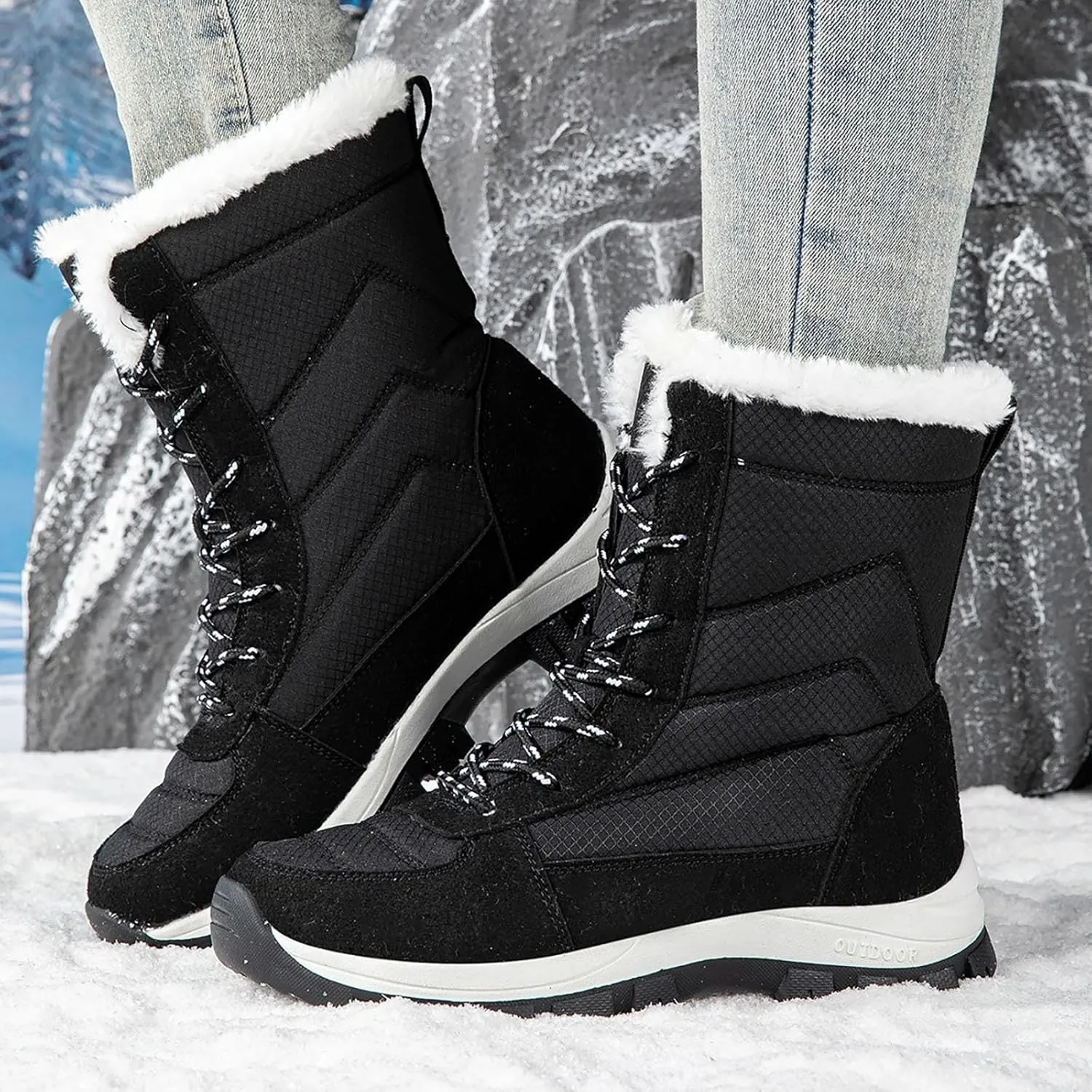 Women's Cold Proof Snow Boots Winter Plus Velvet Warm Snow Boots Outdoor Hiking Boots Women Winter Thigh High Boots