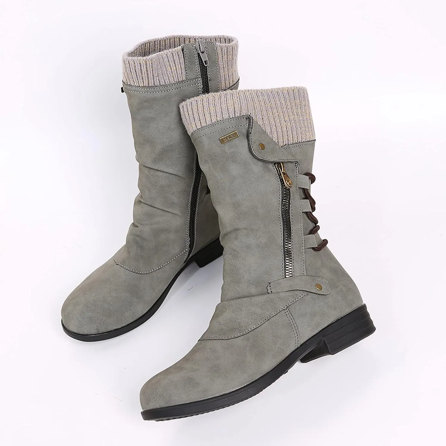Women's Fashionable Mid Calf Boots Classic Versatile Winter Warm Boots Zipper Insulated Non Slip Leather Boot